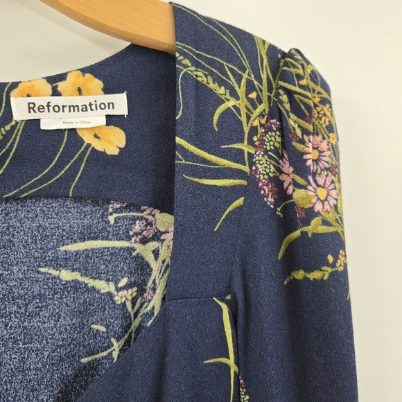 Reformation‎ Wallflower Dress Navy Floral Long Sleeve - Picture 8 of 16